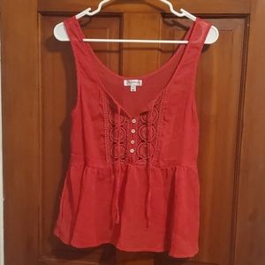Olsenboye Sheer/Crochet Red Tank Top